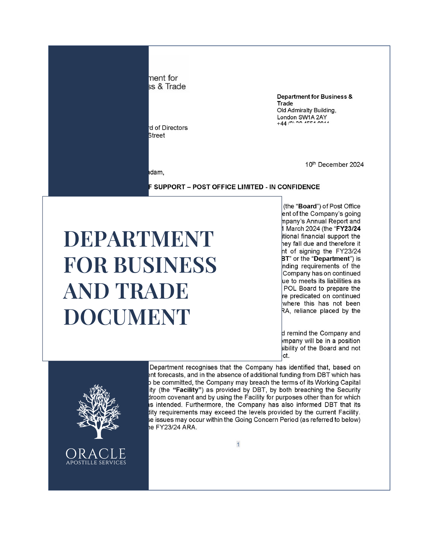 Department for Business and Trade document – Premium 1 day Apostille service