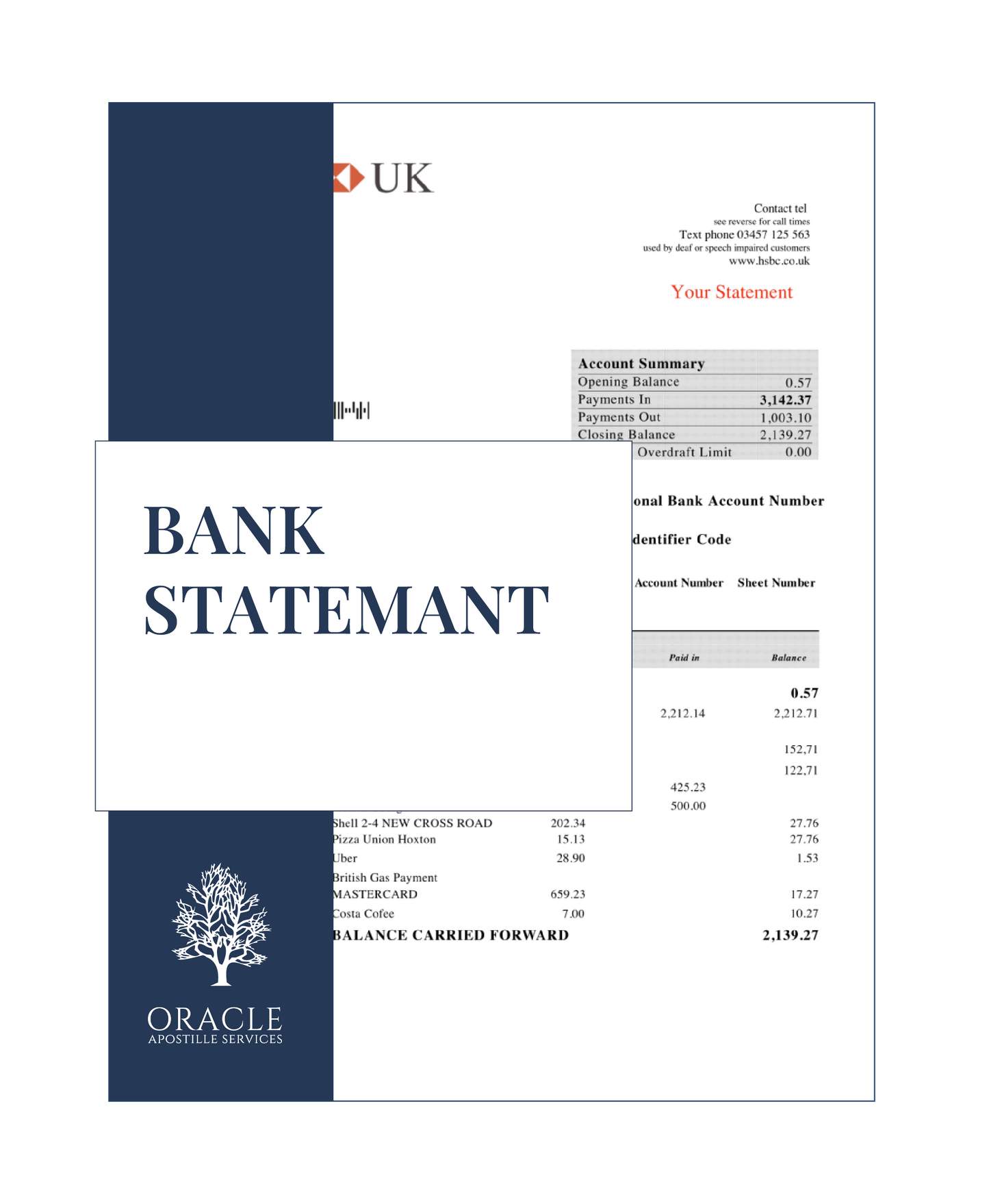 Bank statement – Premium 1 day Apostille service