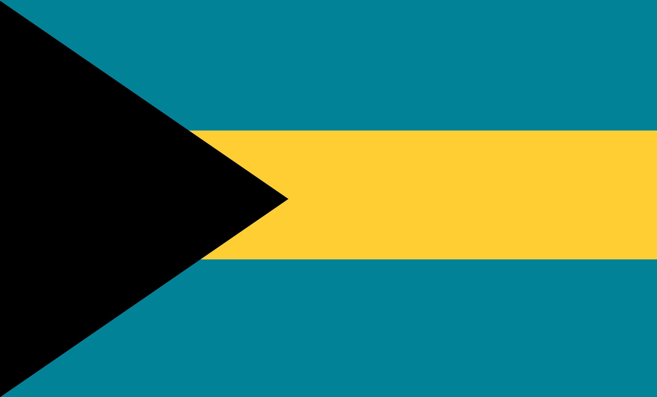 Flag of Bahamas with black and yellow triangle on a blue background