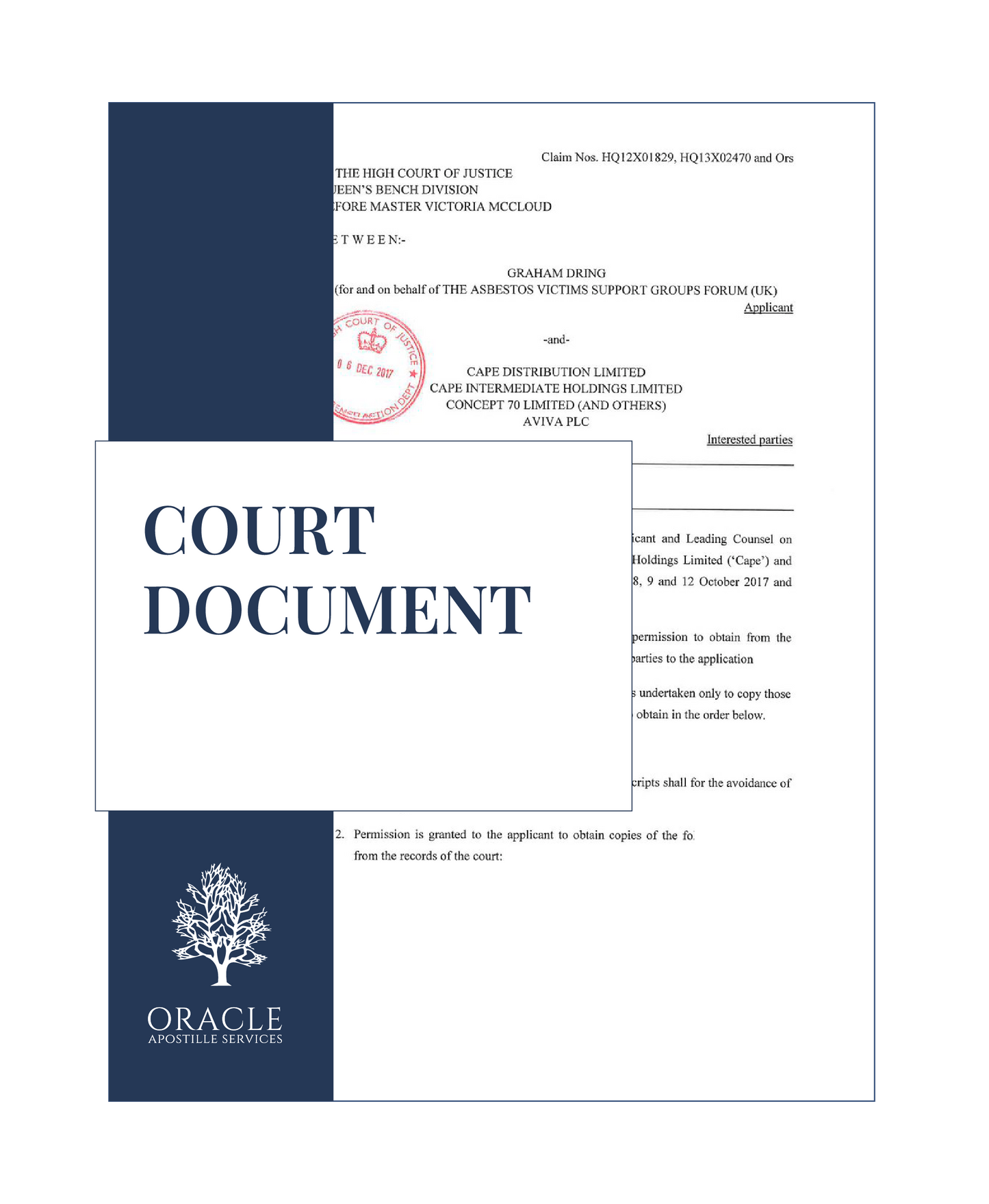 Court document – Premium 1 day Apostille service