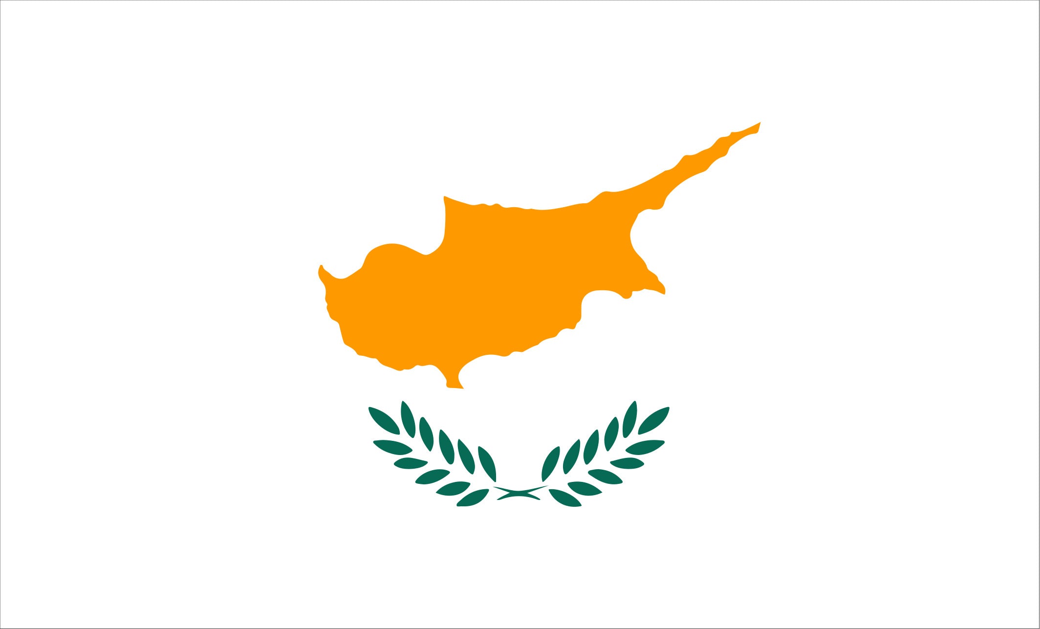 Flag of Cyprus with orange map and green olive branches on a white background