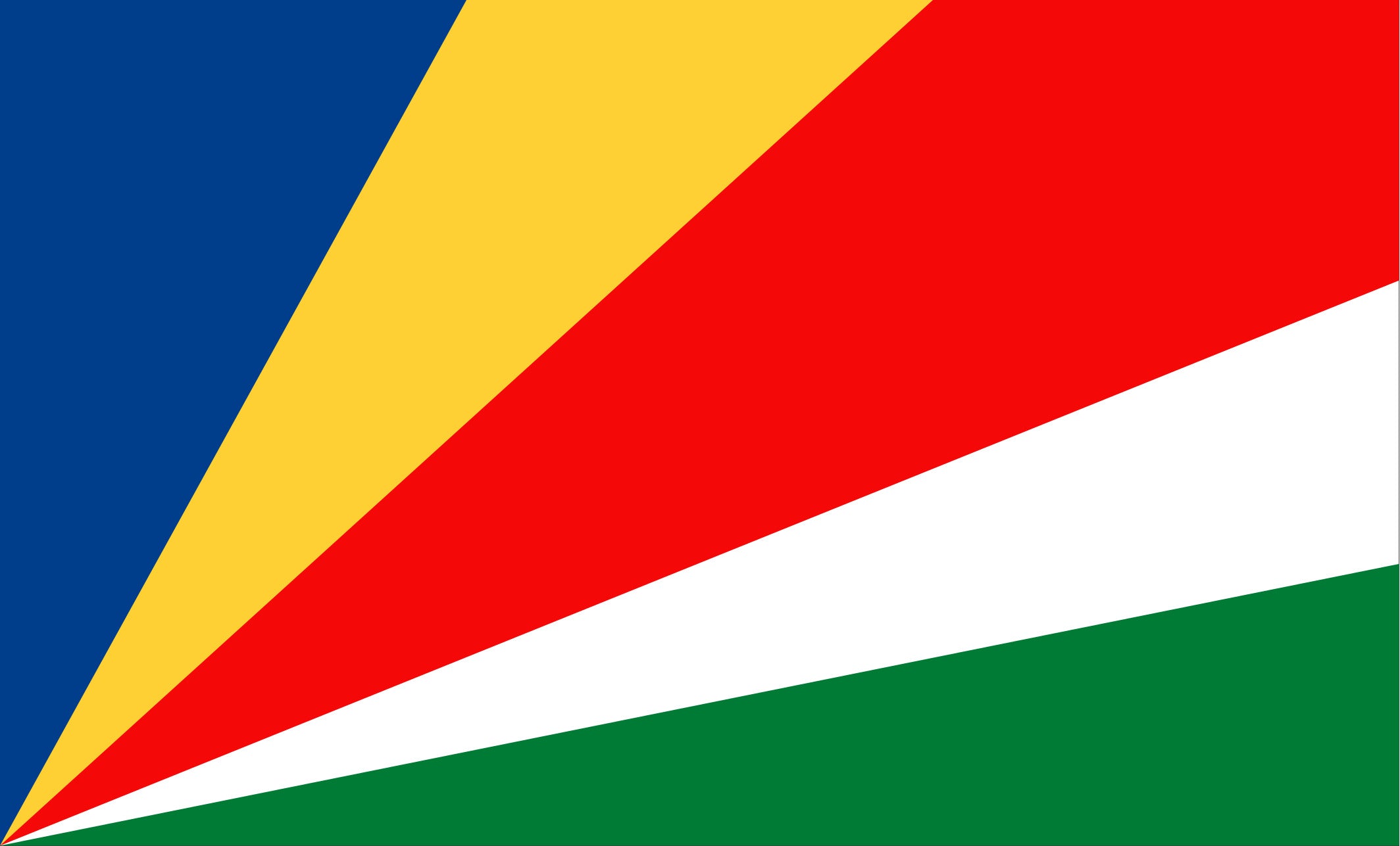 Flag of Seychelles with blue, yellow, red, white, and green colors