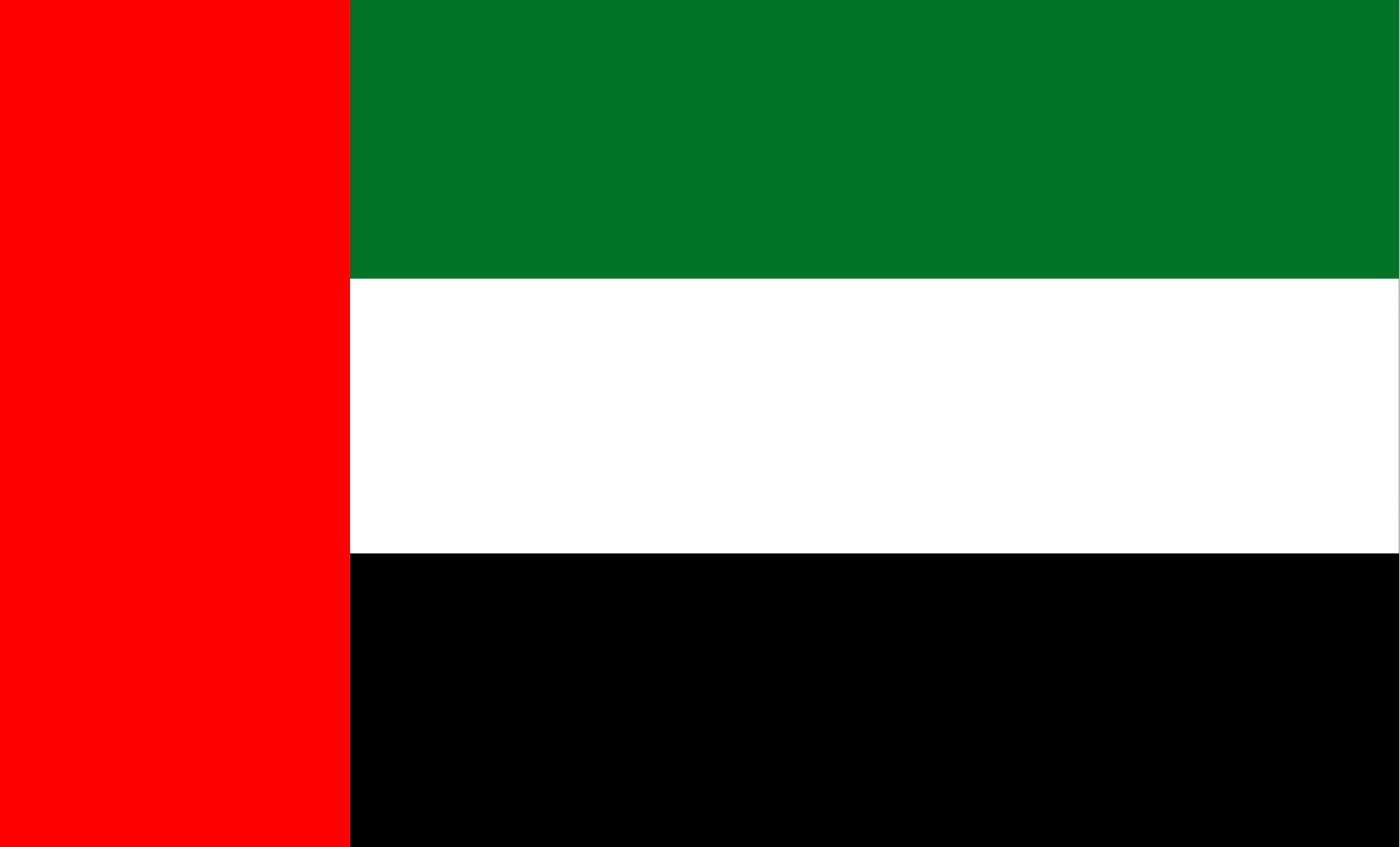 Flag of UAE with red, green, white, and black horizontal stripes