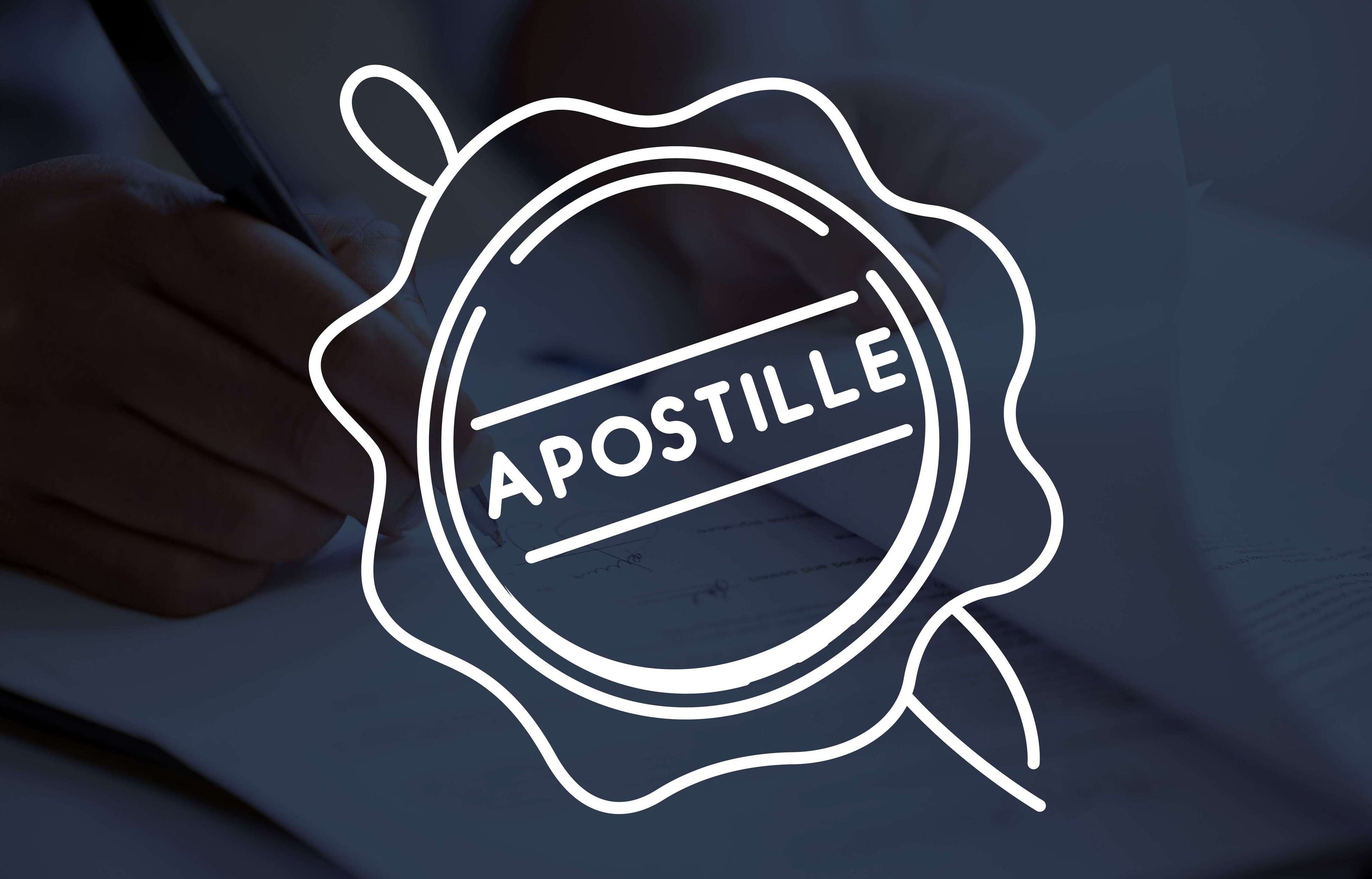 Outline of an apostille stamp on a blurred background