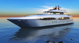 Luxury yacht on calm water with a clear sky